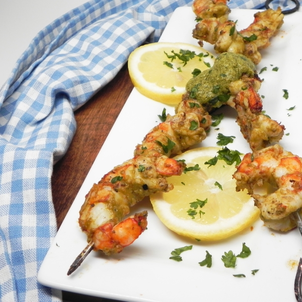 Grilled Pesto Shrimp Skewers