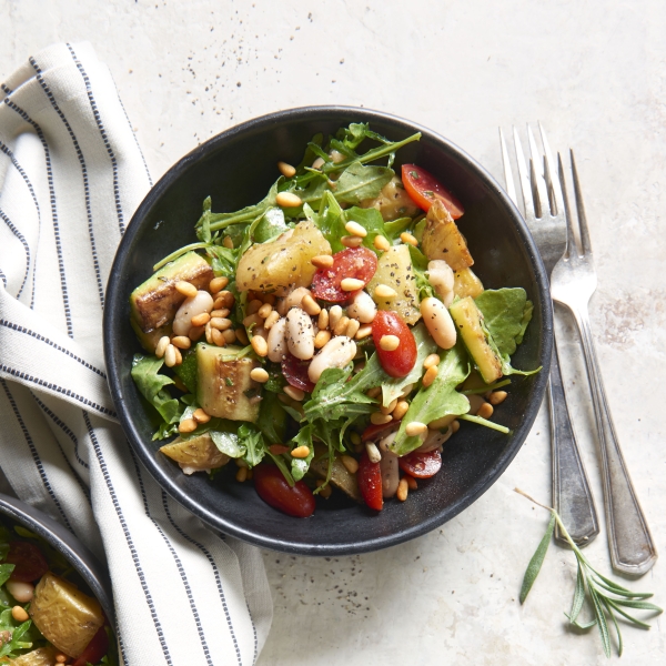 Roasted Vegetable Bowl with White Beans and Garlic-Balsamic Dressing
