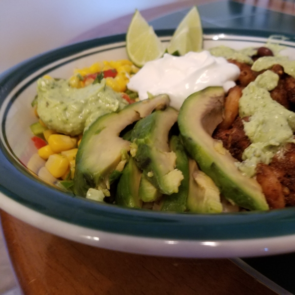 Grain Bowl with Blackened Shrimp, Avocado, and Black Beans