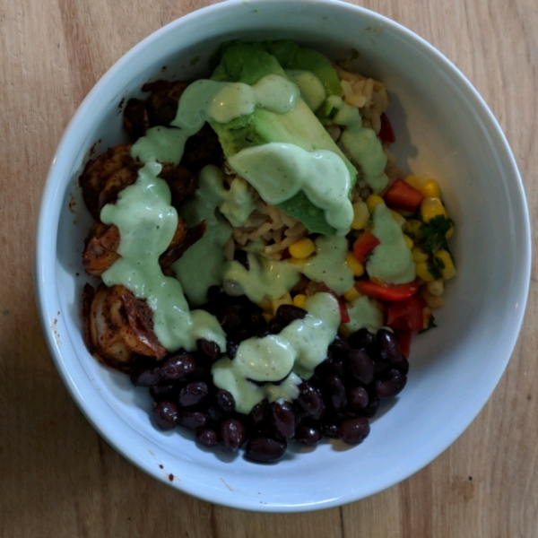 Grain Bowl with Blackened Shrimp, Avocado, and Black Beans