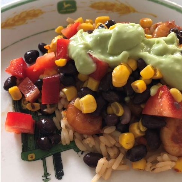 Grain Bowl with Blackened Shrimp, Avocado, and Black Beans