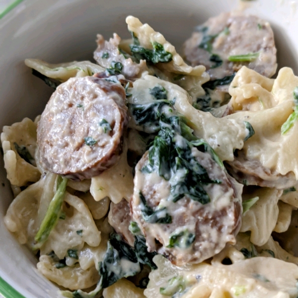 Sausage and Bow-Tie Pasta Florentine