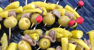 Pintxo Gilda (Basque Pepper, Olive, and Anchovy Skewers)