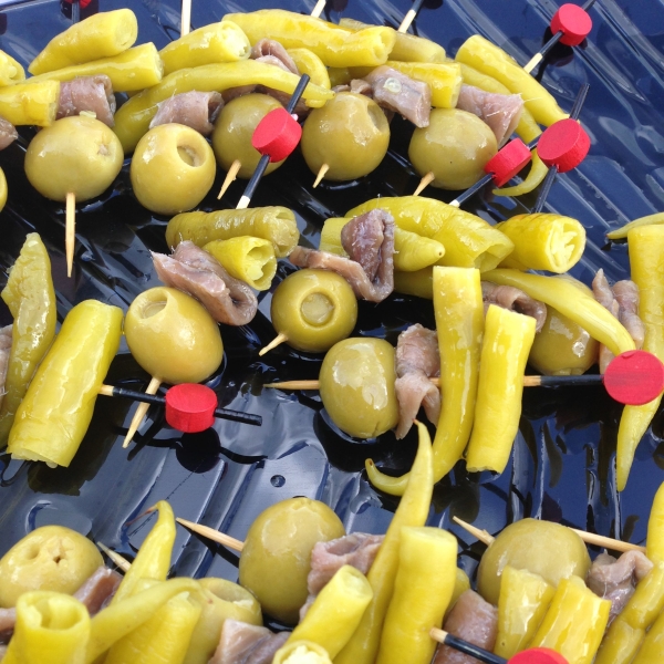 Pintxo Gilda (Basque Pepper, Olive, and Anchovy Skewers)