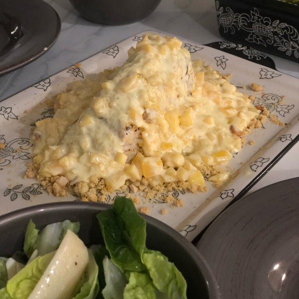 Macadamia-Crusted Sea Bass with Mango Cream Sauce