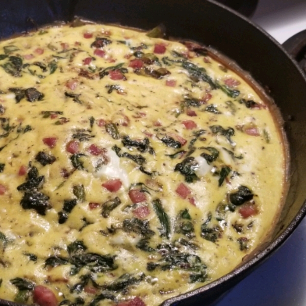 Garlicky Ham, Mushroom, and Spinach Frittata