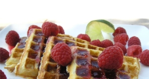 Eggnog-Raspberry Belgian Waffles