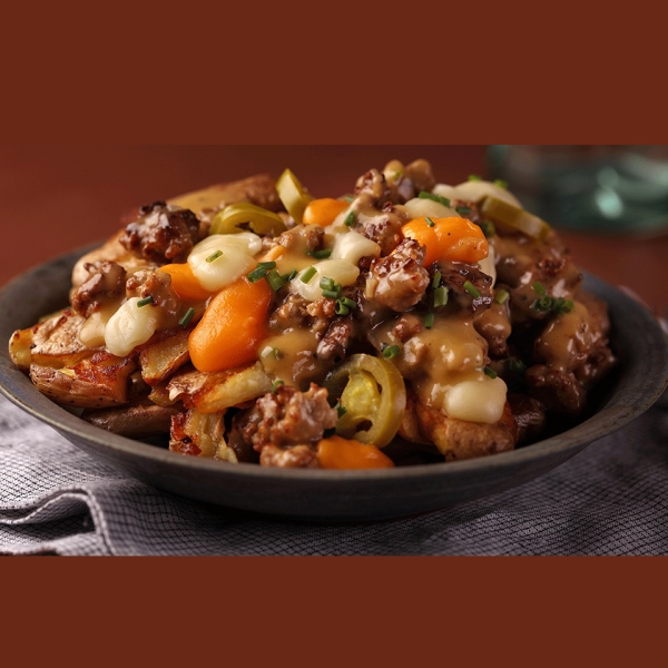 Smashed Fingerling Potatoes with Sausage Gravy