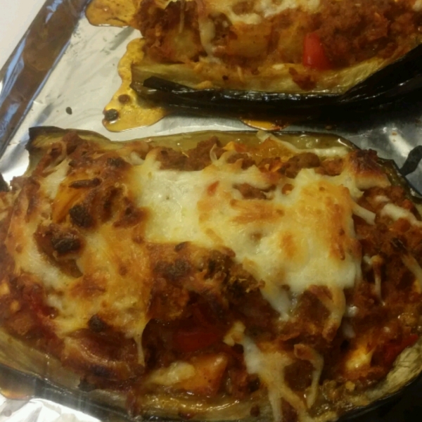 Eggplant Stuffed with Lamb and Feta
