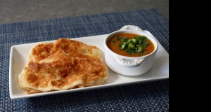 Malaysian Flatbread (Roti Canai) with Curried Lentil Dip