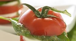 Caprese Salad with Soybean Walnut Pesto Vinaigrette