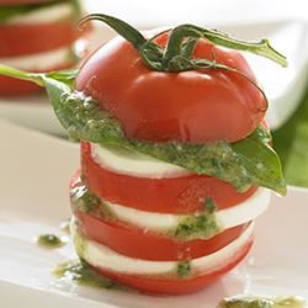 Caprese Salad with Soybean Walnut Pesto Vinaigrette