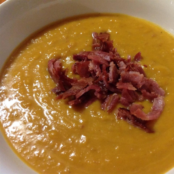 Roasted Butternut Squash and Sweet Potato Bisque with Smoked Applewood Bacon