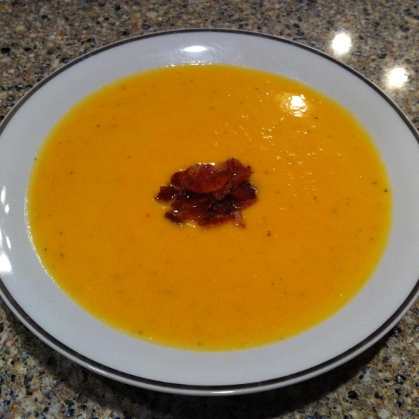 Roasted Butternut Squash and Sweet Potato Bisque with Smoked Applewood Bacon