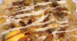 Mashed Potato, Rutabaga, And Parsnip Casserole With Caramelized Onions