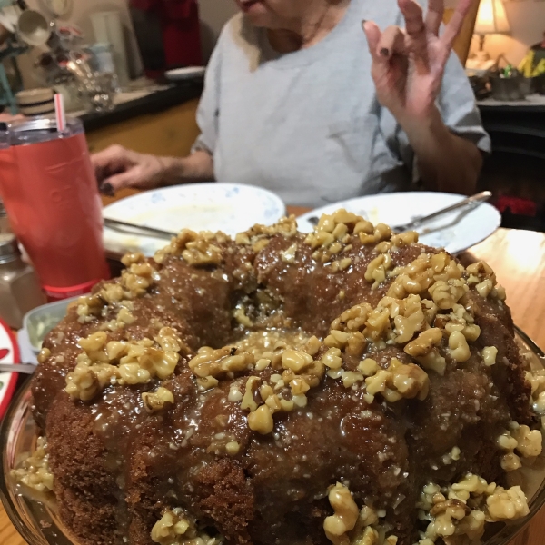 Jim's Apple Raisin Pound Cake with Praline Glaze