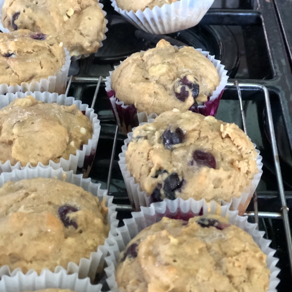 No-Sugar-Added Blueberry and Banana Wheat Muffins