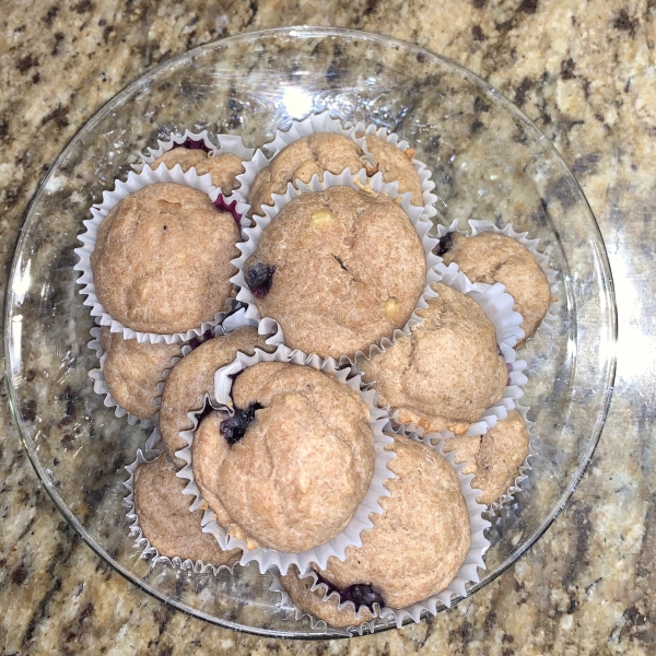 No-Sugar-Added Blueberry and Banana Wheat Muffins