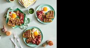 Broccoli & Cheese Veggie Tots Waffles with Bacon and Eggs