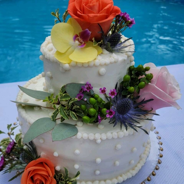 White Almond Wedding Cake