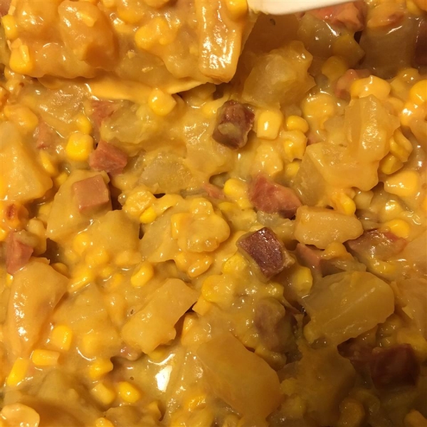 Corny Ham and Potato Scallop