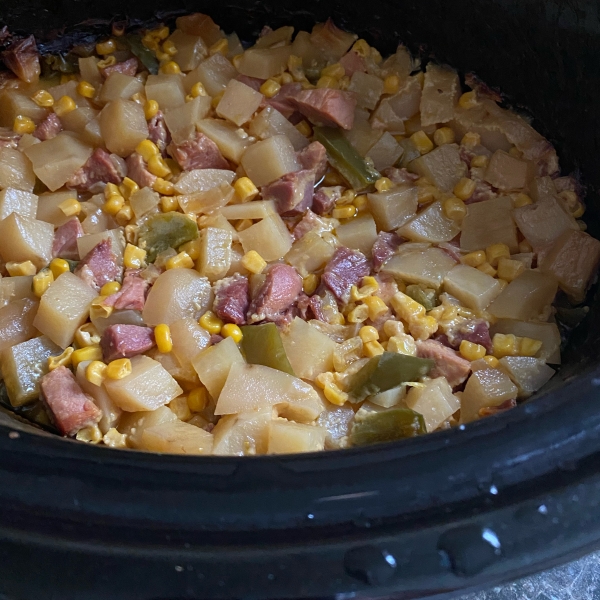 Corny Ham and Potato Scallop