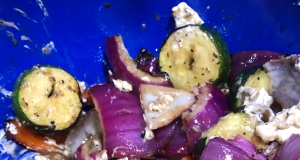 Great Grilled Smoky Vegetables with Avocado and Goat Cheese Crumbles