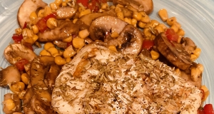 Grilled Halibut Steaks with Corn and Chanterelles