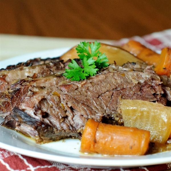 Beer-Braised Bison Brisket with Root Vegetables