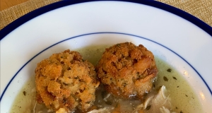 Delicious Turkey Soup with Deep-Fried Stuffing Balls