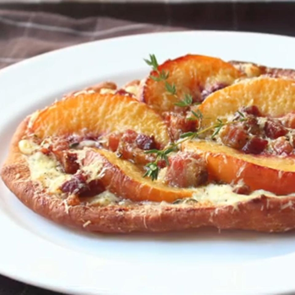 Fried Peach and Pancetta Pizza