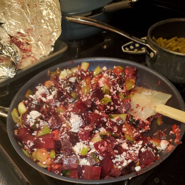 Warm Bok Choy, Beet and Feta Salad