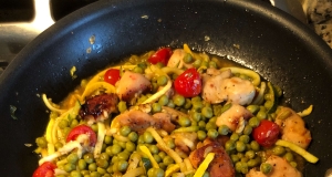 Zucchini Noodles with Chicken and Tomatoes in a Lemon Garlic Sauce