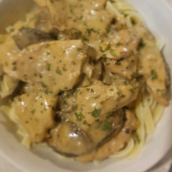 Chicken and Wild Mushrooms with White Wine and Cream
