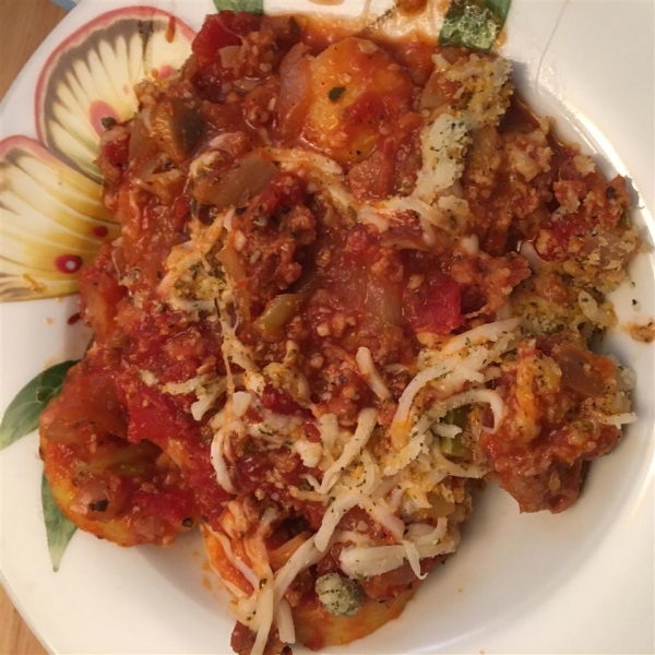 Polenta with Spicy Sausage-Veggie Sauce