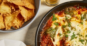 Skillet Lasagna Dip with Pasta Chips