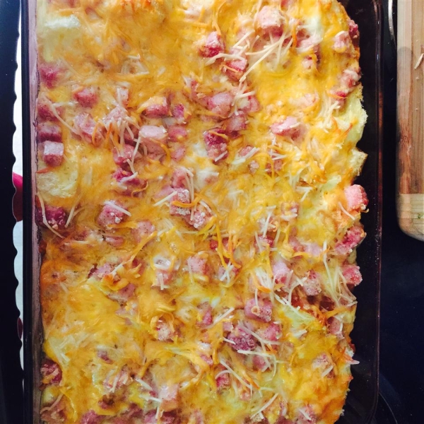 French Ham Cheese and Egg Fondue Casserole