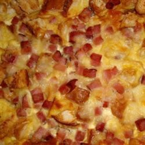 French Ham Cheese and Egg Fondue Casserole
