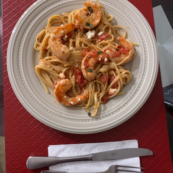 Fire Roasted Tomato and Feta Pasta with Shrimp