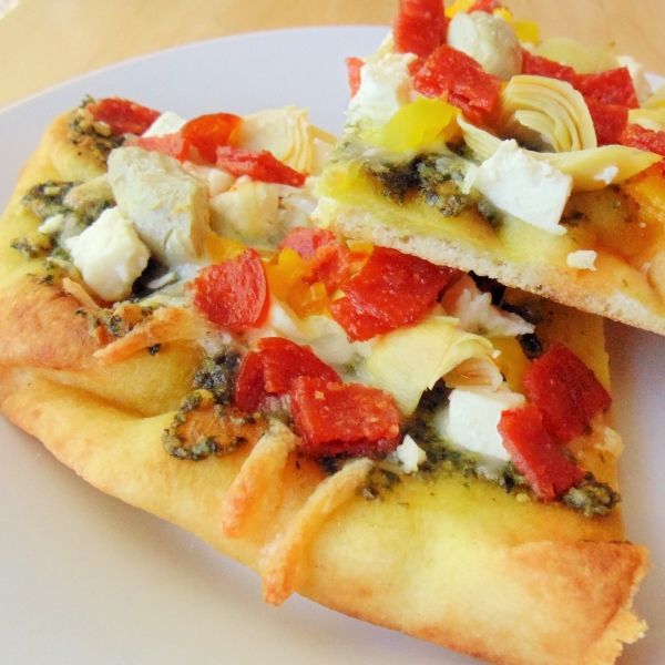 Artichoke, Pesto, and Garlic Naan Bread Pizza