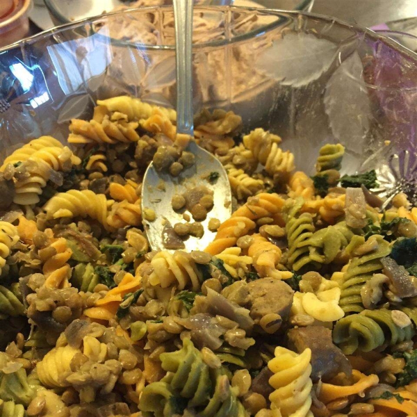 Vegan Lentil, Kale, and Red Onion Pasta
