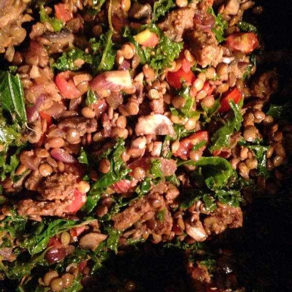 Vegan Lentil, Kale, and Red Onion Pasta