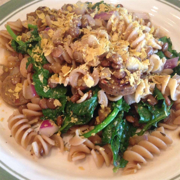 Vegan Lentil, Kale, and Red Onion Pasta