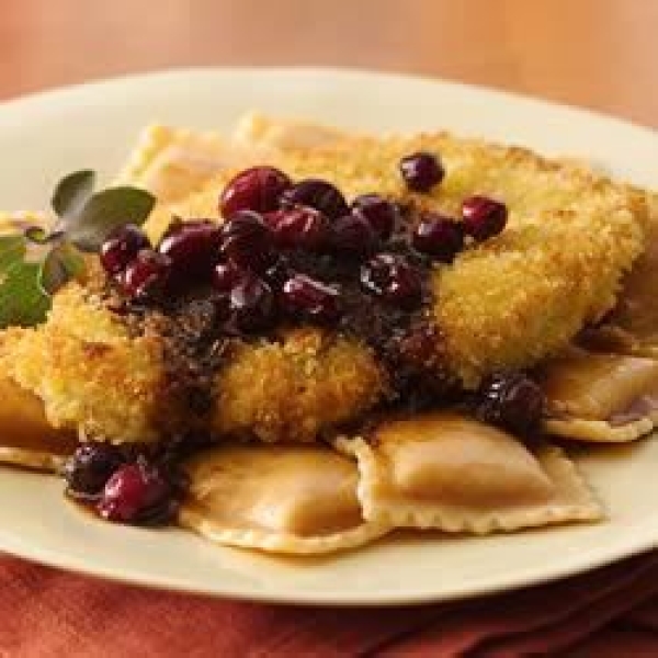 Turkey Scallopini and Squash Ravioli with Cranberry Brown Butter