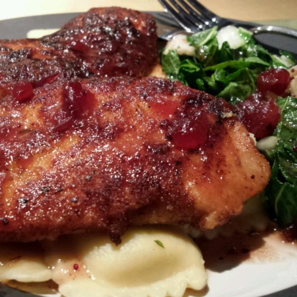 Turkey Scallopini and Squash Ravioli with Cranberry Brown Butter