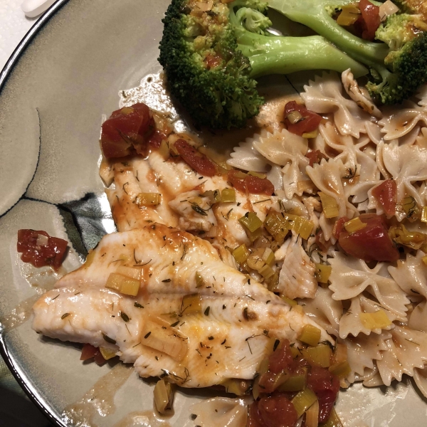 Sole Steamed with Tomato-Leek Sauce