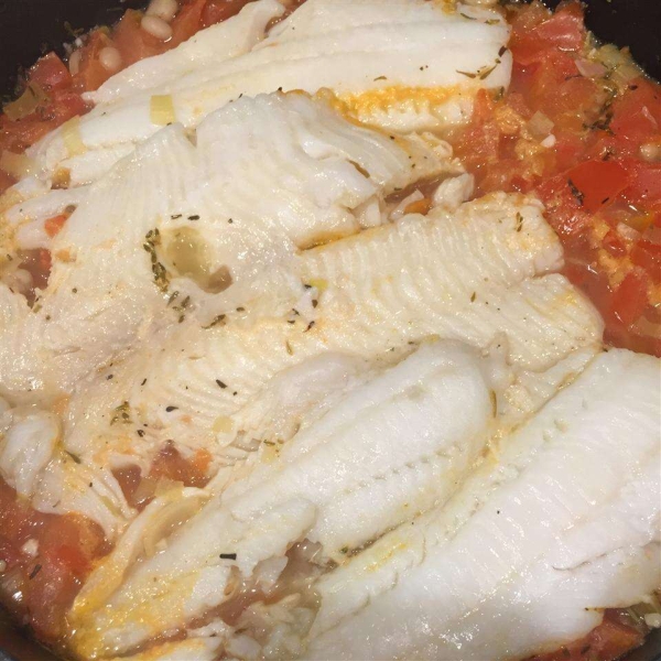 Sole Steamed with Tomato-Leek Sauce