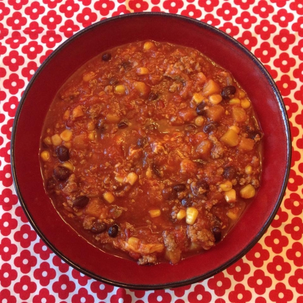 Tex-Mex Turkey Chili with Black Beans, Corn and Butternut Squash