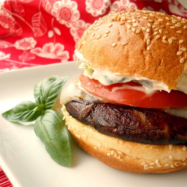 Grilled Portobello with Basil Mayonnaise Sandwich