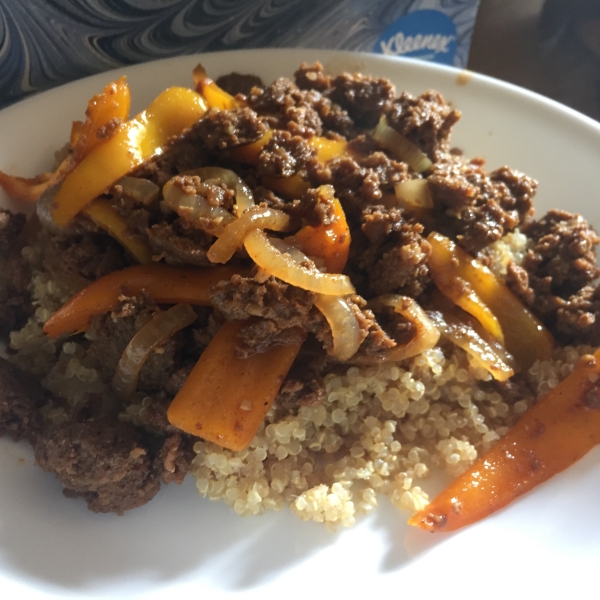Chicken Chorizo on Quinoa with Peppers